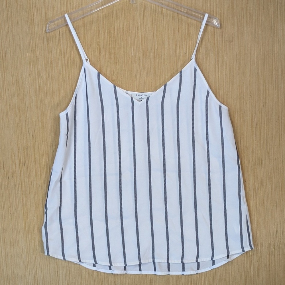 Babaton Aritzia Womens White Striped Cami Tank Top Medium Preppy Chic Minimalist